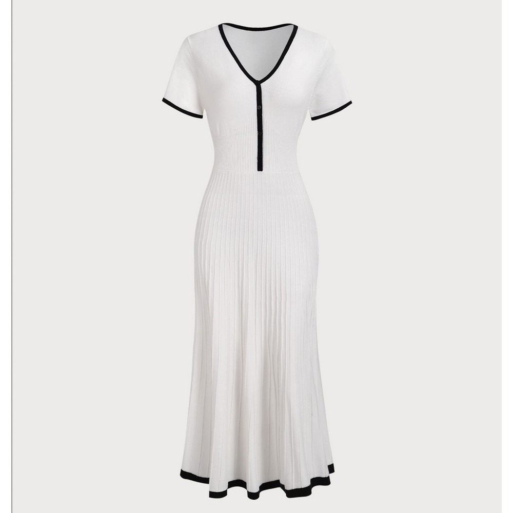 Rihoas White Black Contrasting Sweater Midi Dress Tennis Preppy Babydoll Size M - Picture 1 of 16